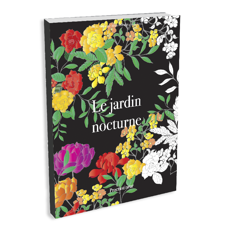 Livre de Coloriage Adultes Mandalas Anti-Stress : Le jardin nocturne:  Coloriage fleurs adulte sur fond noir